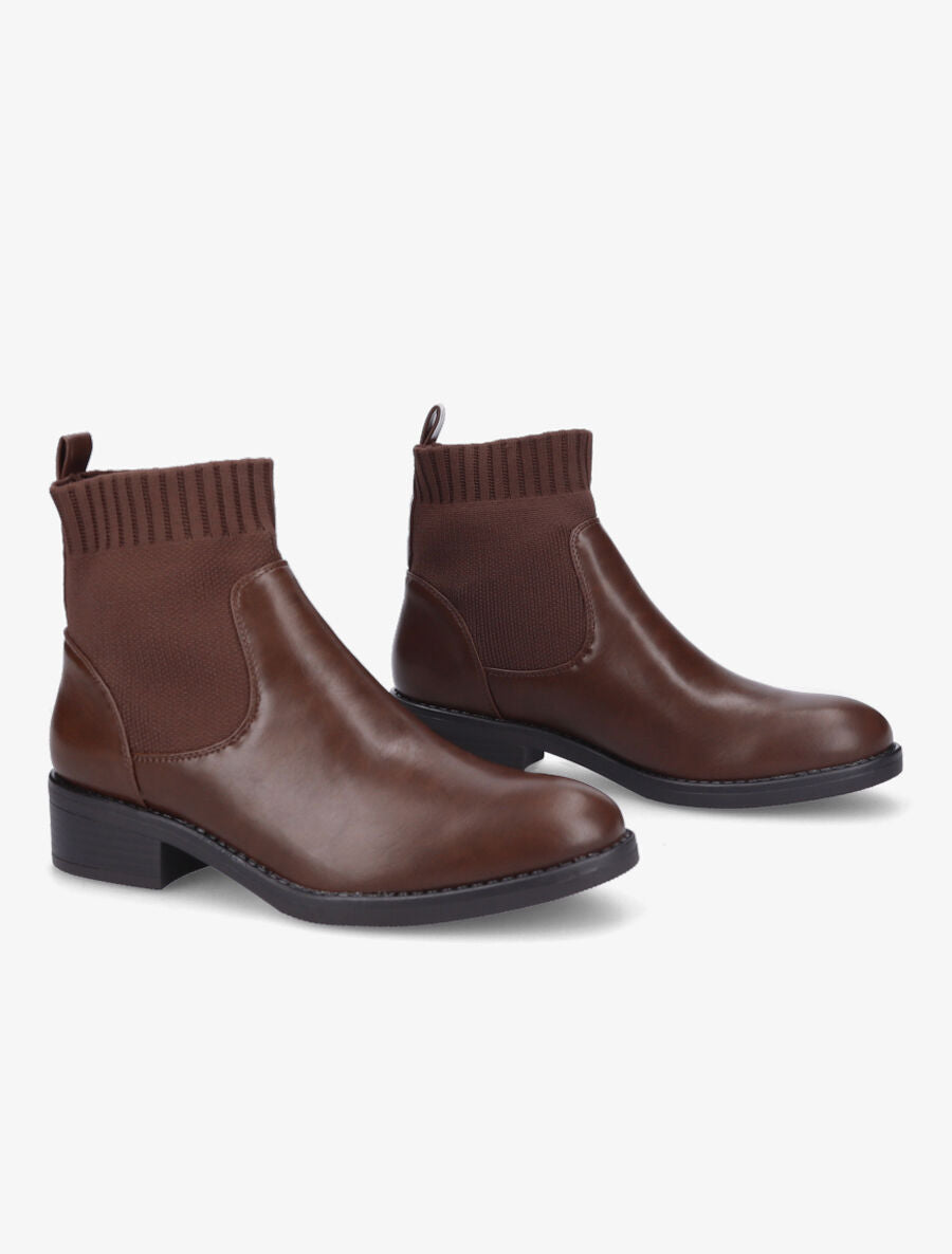 Bottines bi-matière style chaussette - Marron - 4
