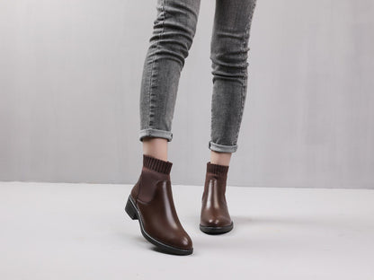 Bottines bi-matière style chaussette - Marron - 5