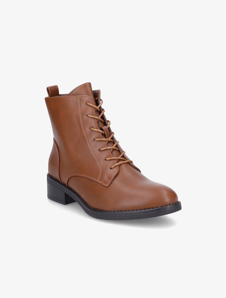 Bottines unies à lacets - Camel - 2