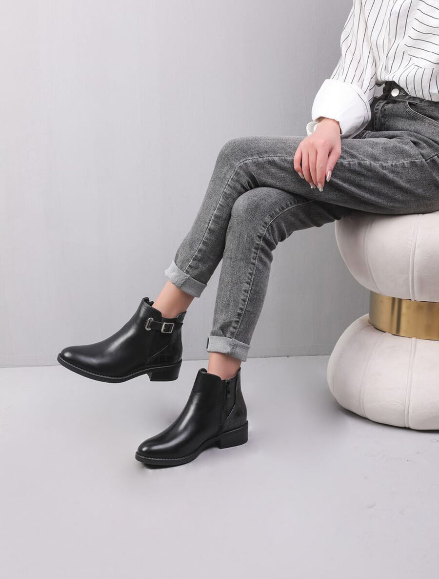 Bottines élastiquées à contrefort croco - Noir - 5