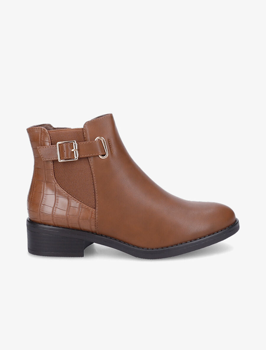Bottines élastiquées à contrefort croco - Camel - 1