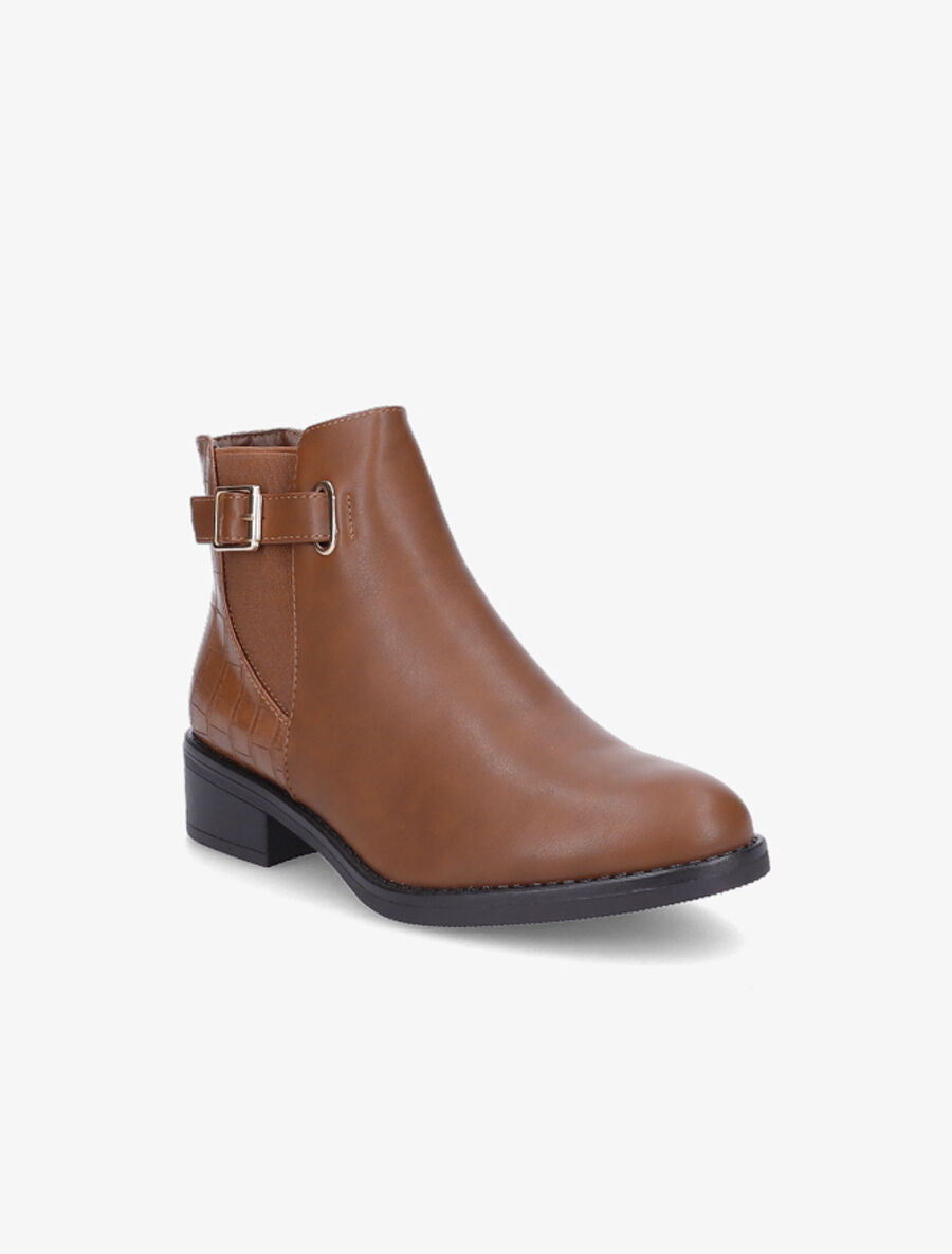 Bottines élastiquées à contrefort croco - Camel - 2