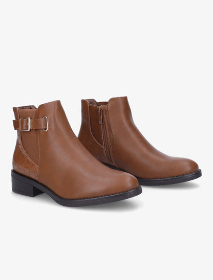 Bottines élastiquées à contrefort croco - Camel - 4