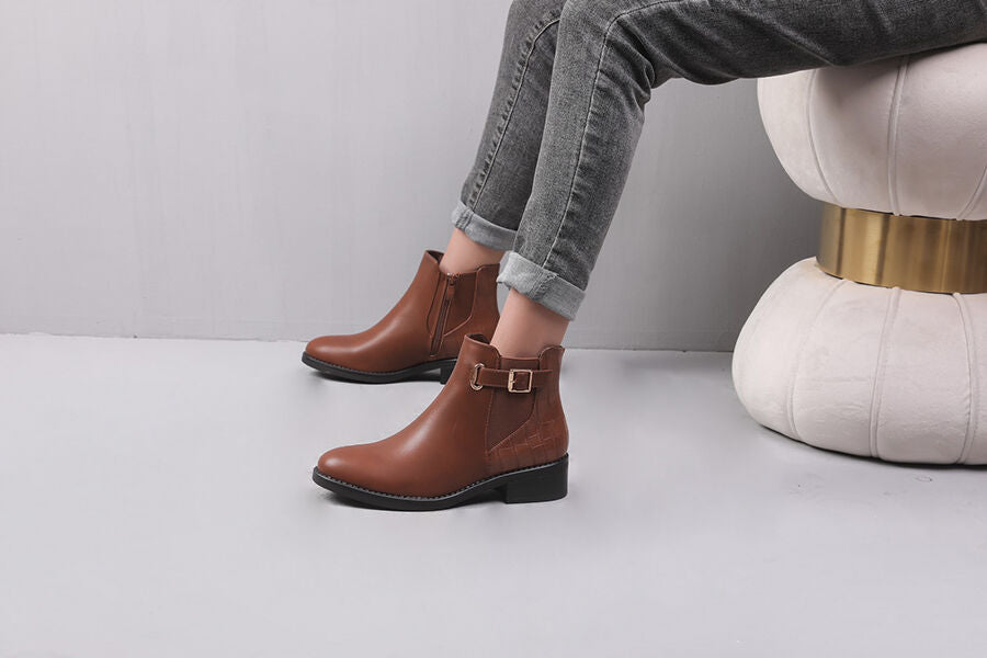 Bottines élastiquées à contrefort croco - Camel - 5