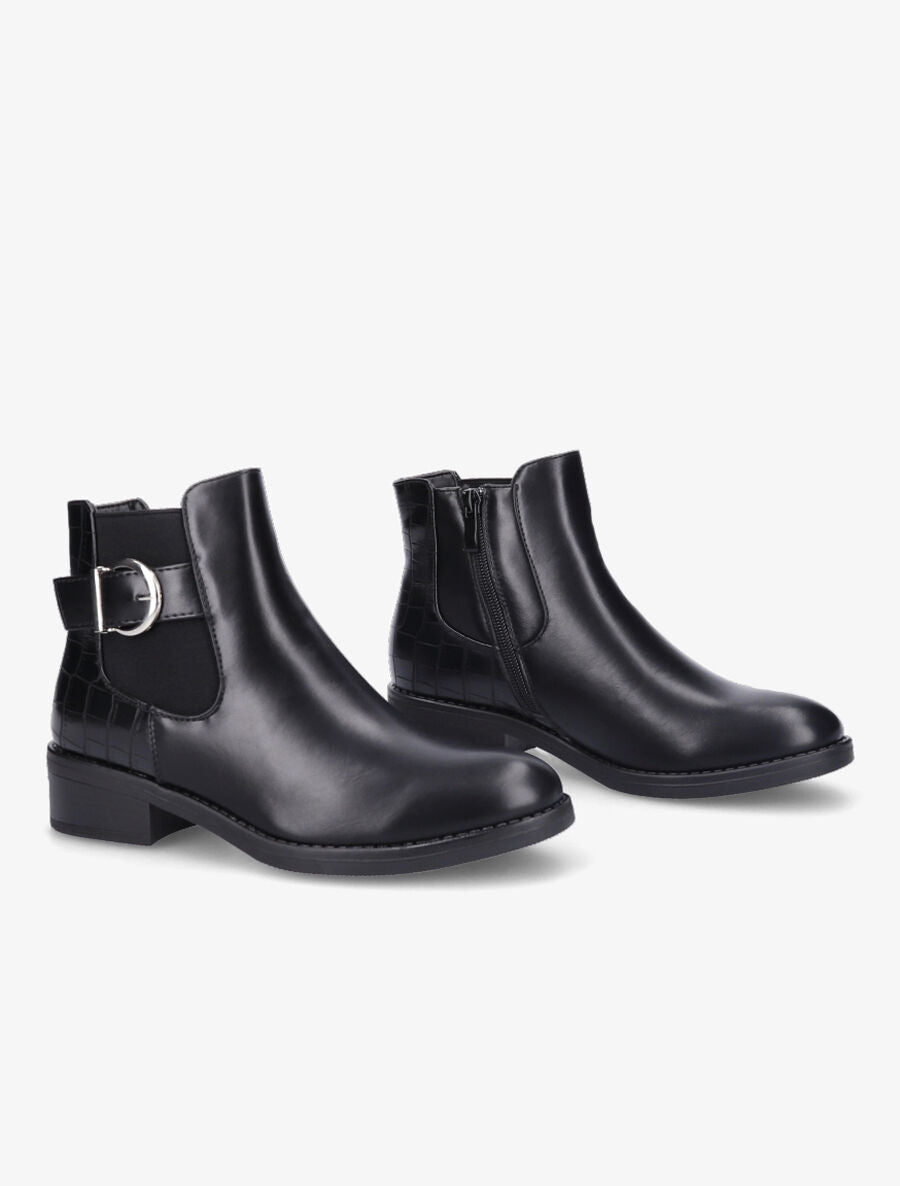 Bottines élastiquées à contrefort croco - Noir - 4