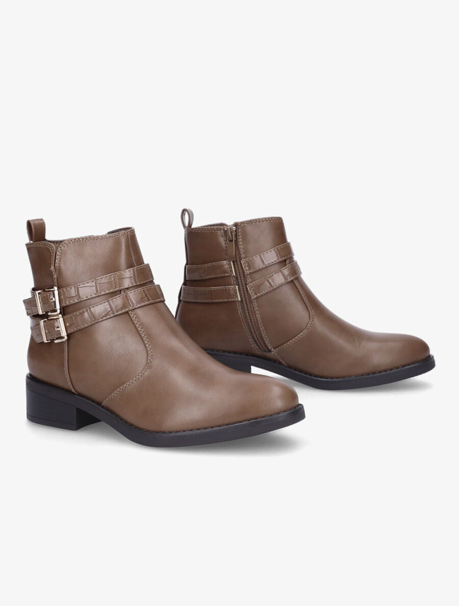 Bottines à double sangles croco - Taupe - 4