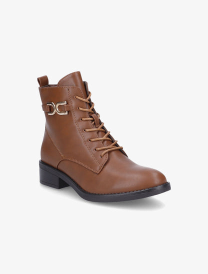 Bottines lacées à boucle stylisée - Camel - 2