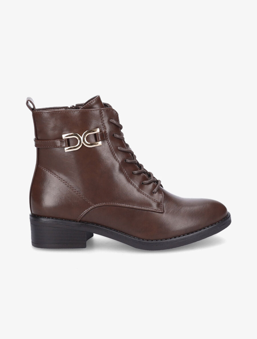 Bottines lacées à boucle stylisée - Marron - 5