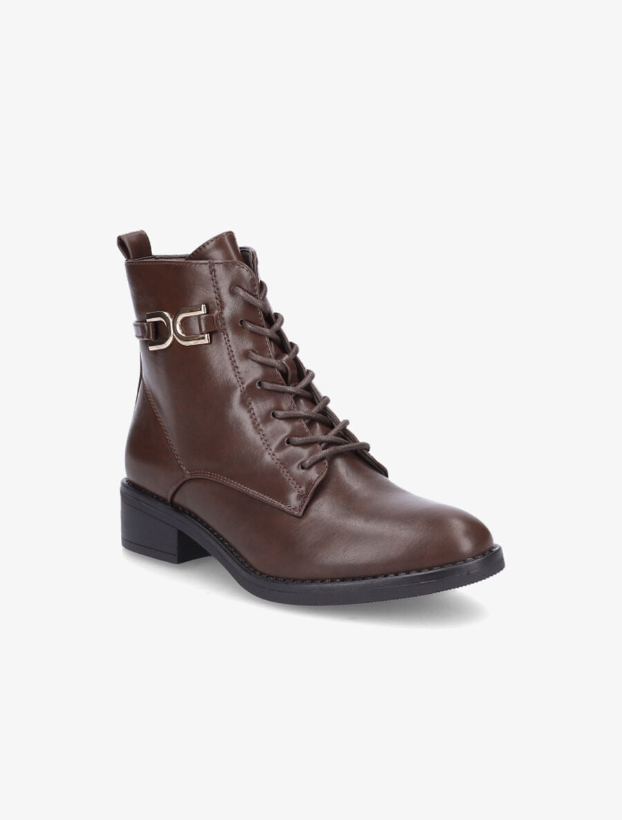 Bottines lacées à boucle stylisée - Marron - 2