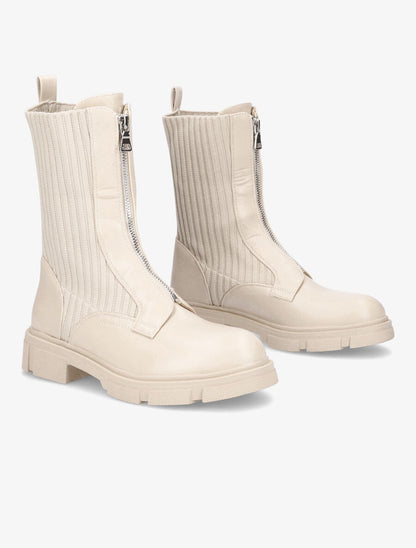Boots zippées bi-matière - Beige - 4