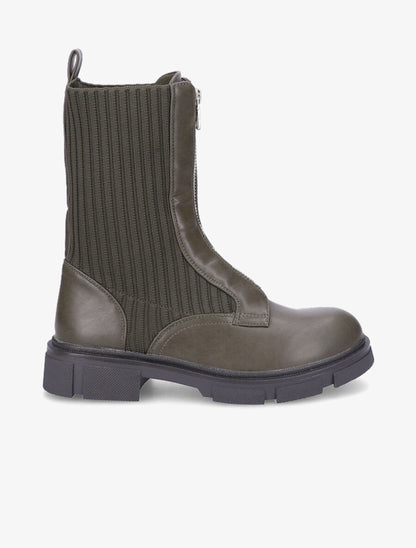 Boots zippées bi-matière - Kaki - 1