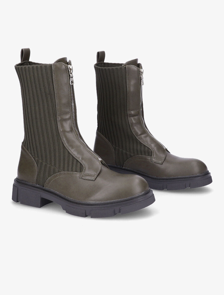 Boots zippées bi-matière - Kaki - 4