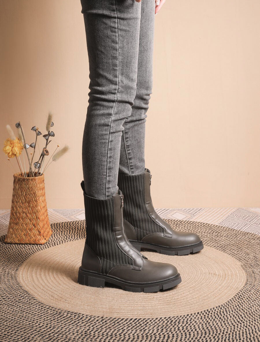 Boots zippées bi-matière - Kaki - 5