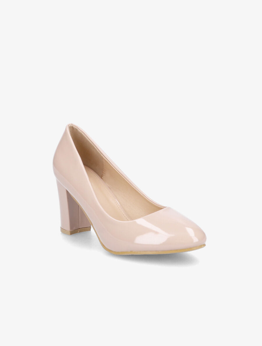 Escarpins vernis à talon épais - Beige - 2