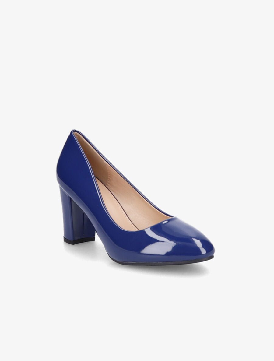 Escarpins vernis à talon épais - Bleu - 2