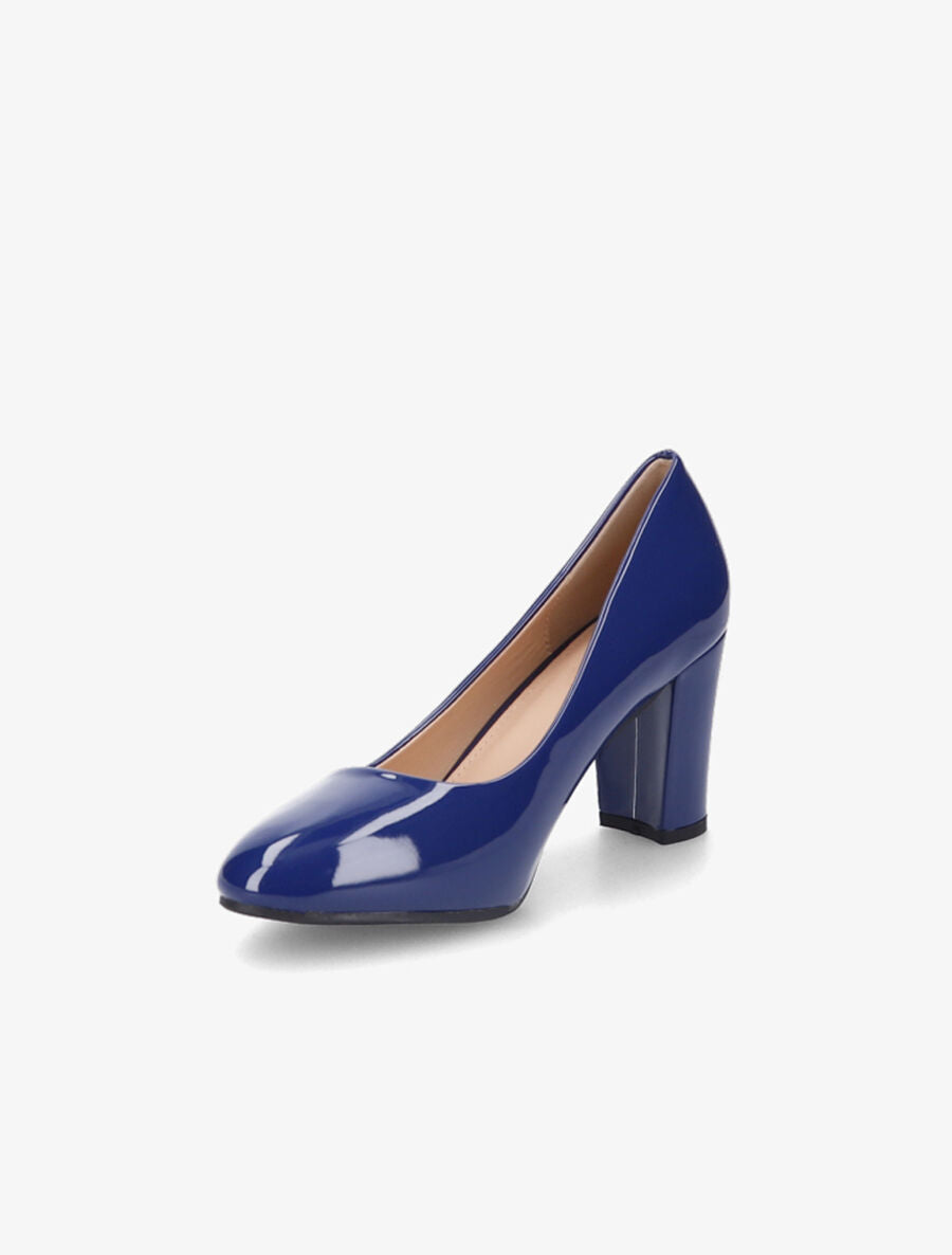 Escarpins vernis à talon épais - Bleu - 3