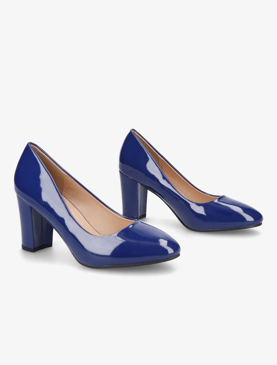 Escarpins vernis à talon épais - Bleu - 4