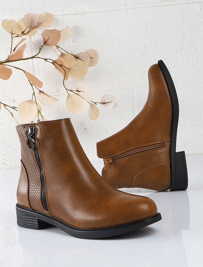 Bottines à contrefort effet python - Camel - 5