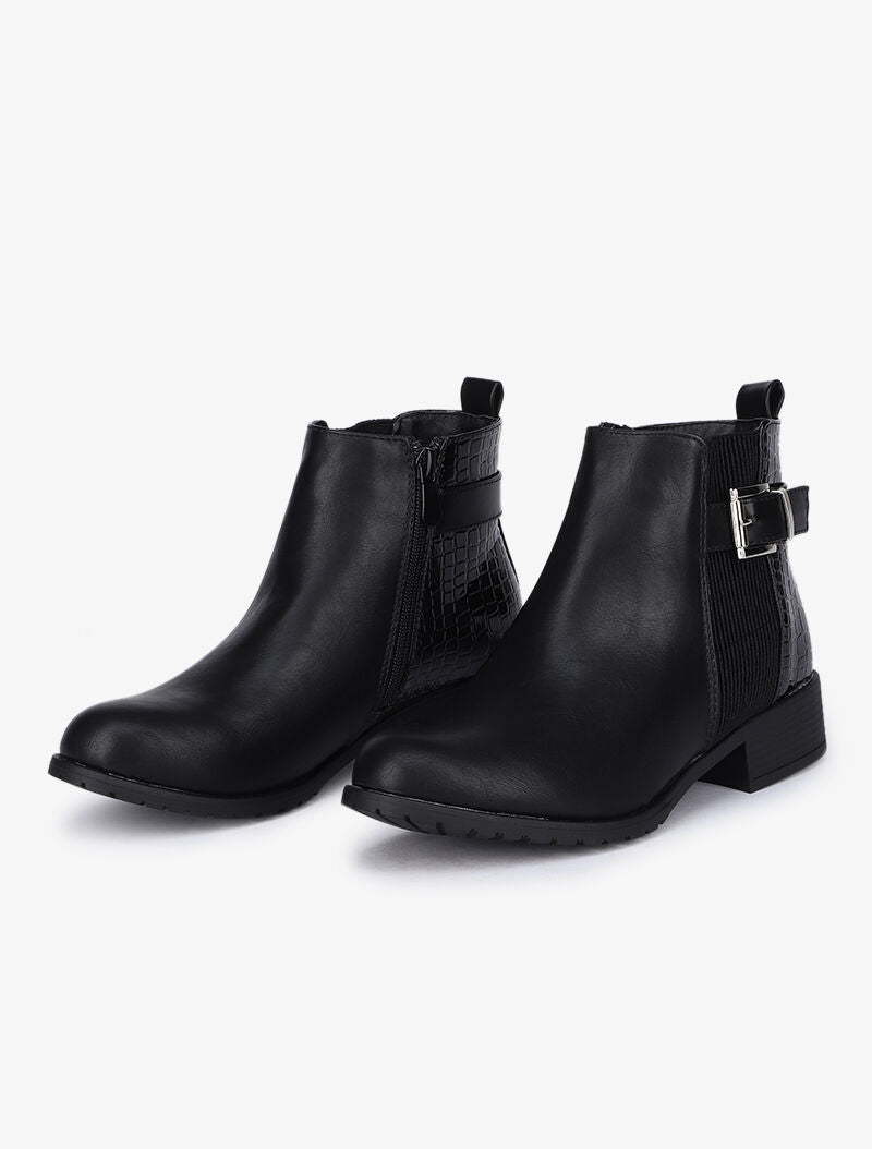 Bottines bi-matière à boucle décorative - Noir - 1