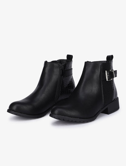Bottines bi-matière à boucle décorative - Noir - 1