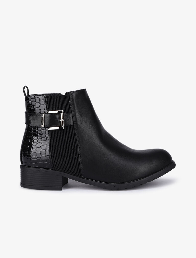 Bottines bi-matière à boucle décorative - Noir - 2