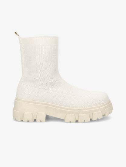 Boots en tissu à semelle crantée - Beige - 1