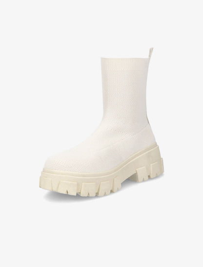 Boots en tissu à semelle crantée - Beige - 3