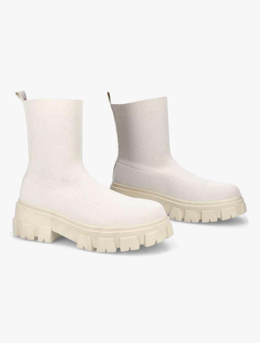 Boots en tissu à semelle crantée - Beige - 4