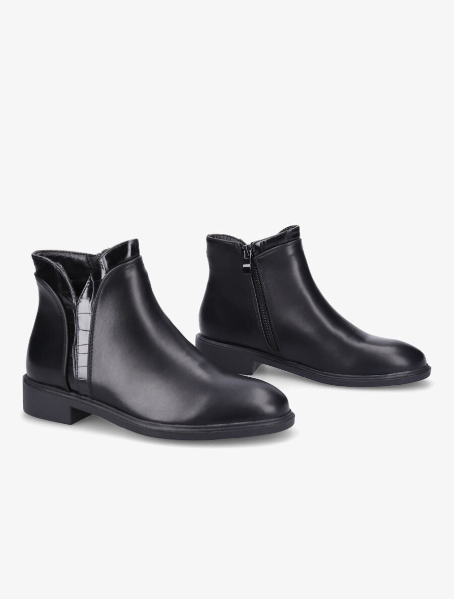 Bottines à empiècements croco - Noir - 4