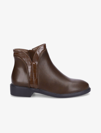 Bottines à empiècements croco - Marron - 1