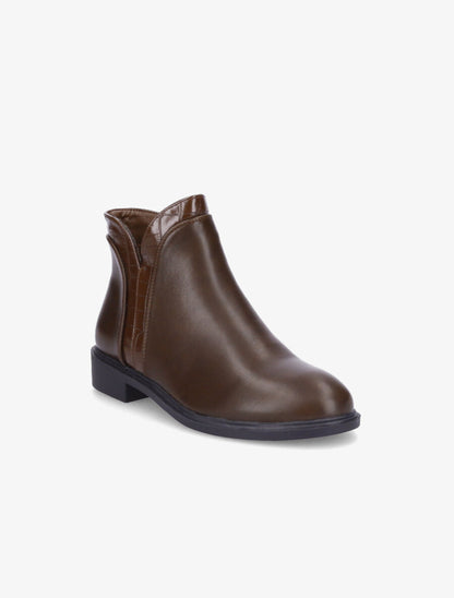 Bottines à empiècements croco - Marron - 2