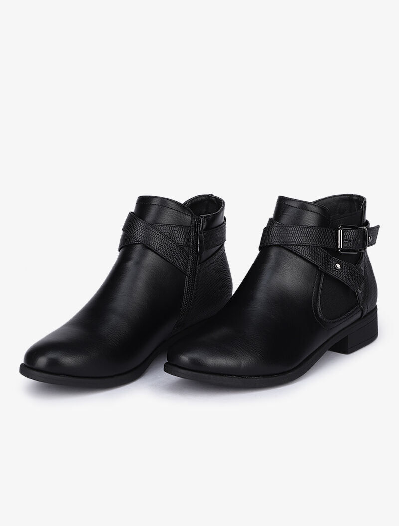 Bottines bi-matière à double brides décoratives - Noir - 5