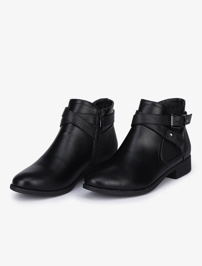 Bottines bi-matière à double brides décoratives - Noir - 5
