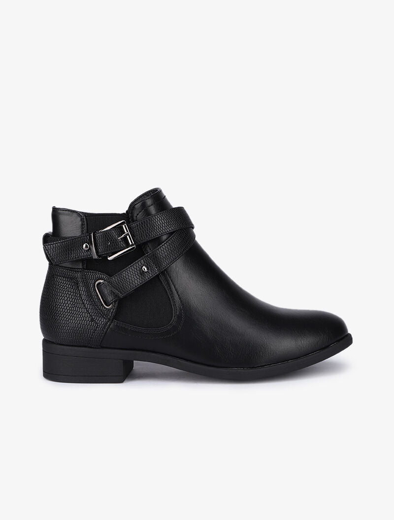 Bottines bi-matière à double brides décoratives - Noir - 2