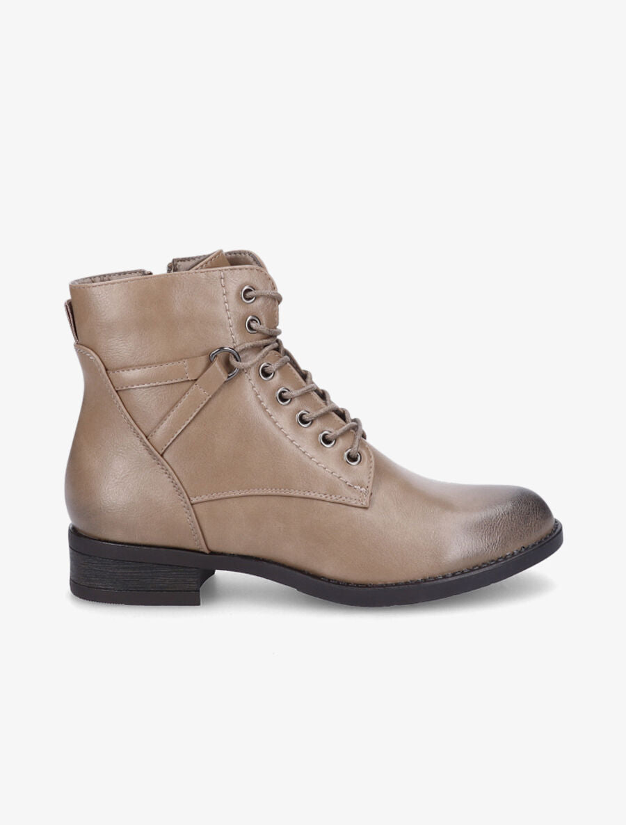 Bottines à lacets et sangles - Taupe - 1