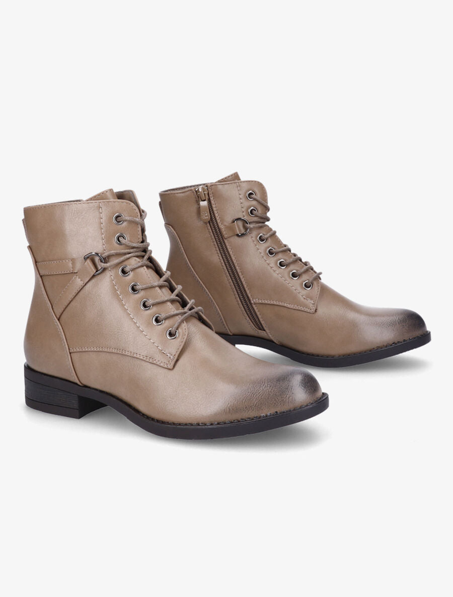 Bottines à lacets et sangles - Taupe - 4