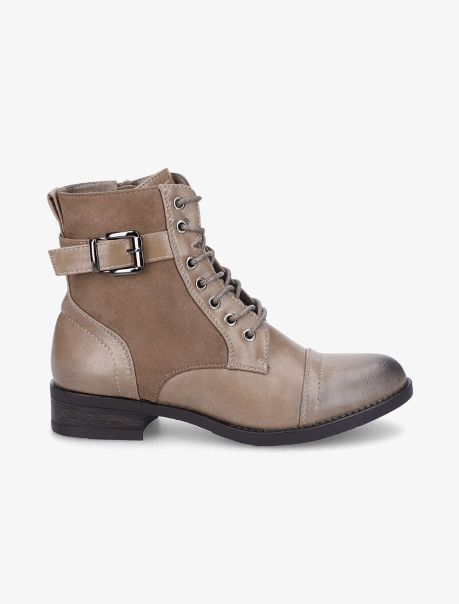 Bottines bimatière à lacets - Taupe - 1
