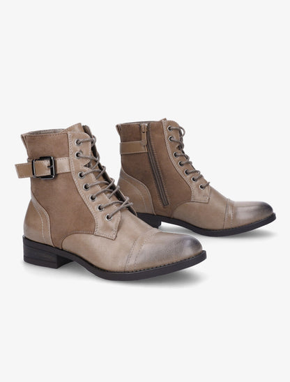 Bottines bimatière à lacets - Taupe - 4