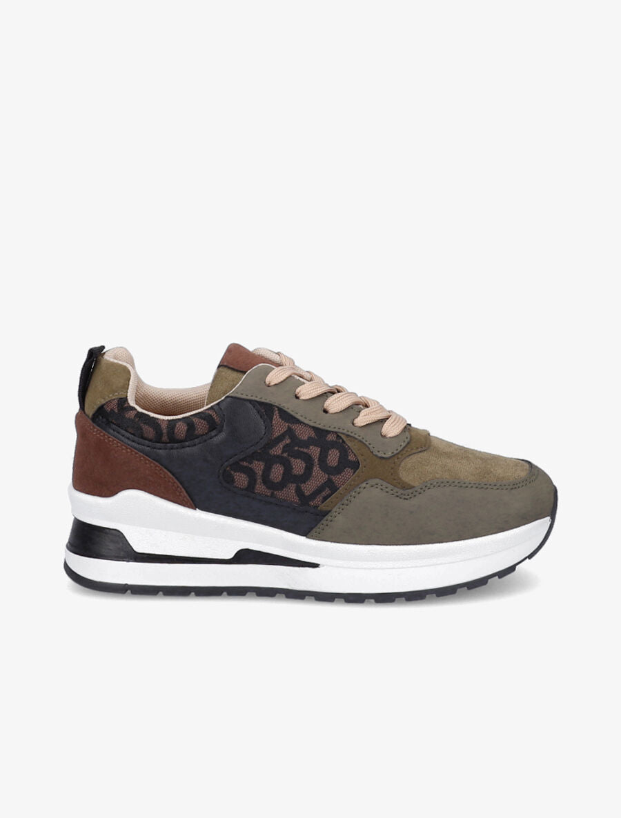 Baskets en suédine et jacquard - Kaki - 5