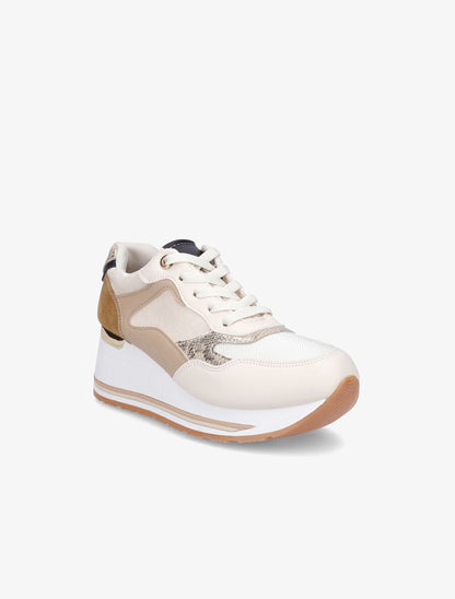 Baskets compensées en suédine - Beige - 2