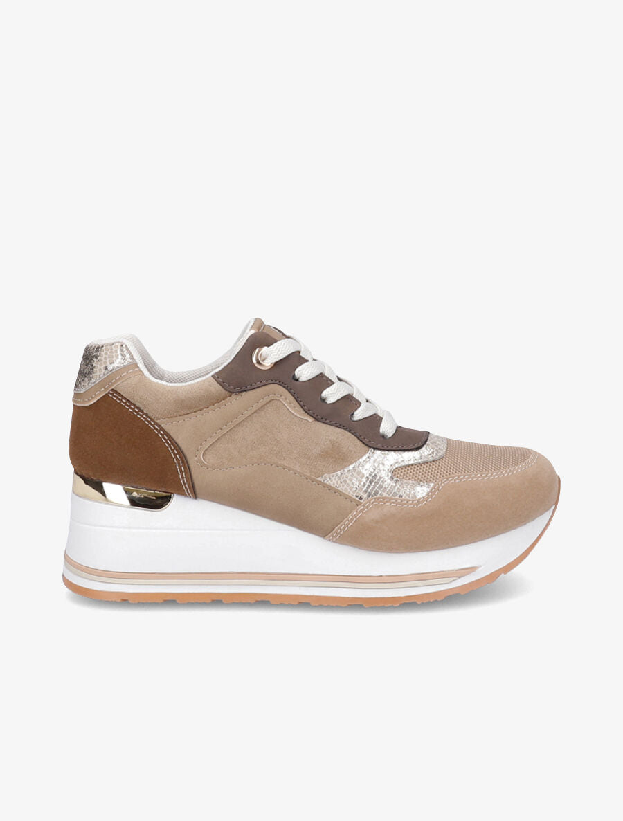 Baskets compensées en suédine - Taupe - 5
