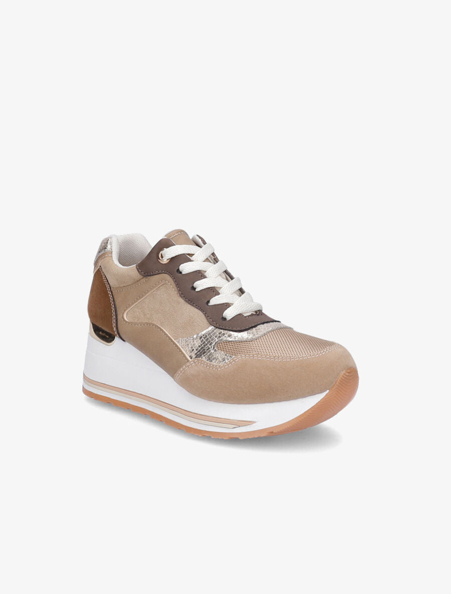 Baskets compensées en suédine - Taupe - 2