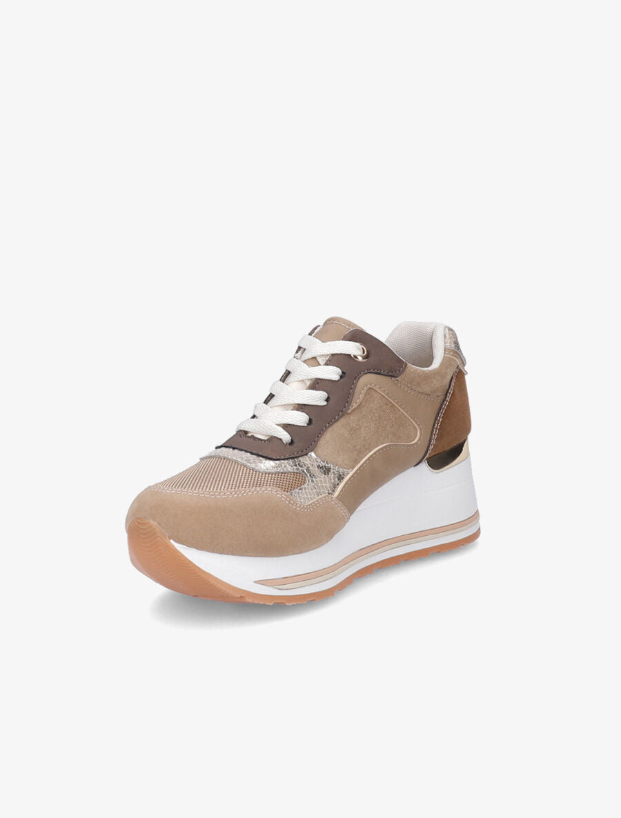 Baskets compensées en suédine - Taupe - 3