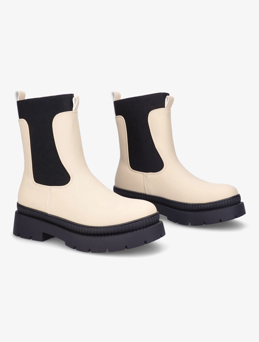 Boots montantes à cheville élastiquée - Beige - 4