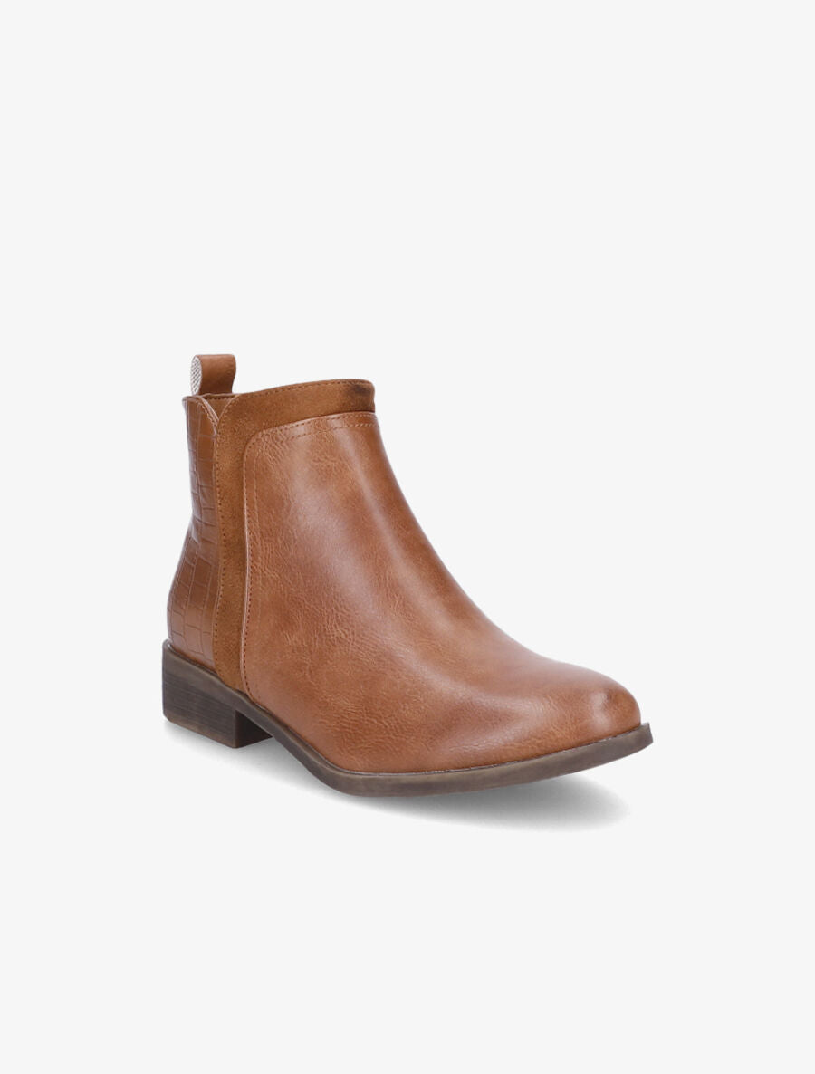 Bottines à empiècements en suédine - Camel - 2