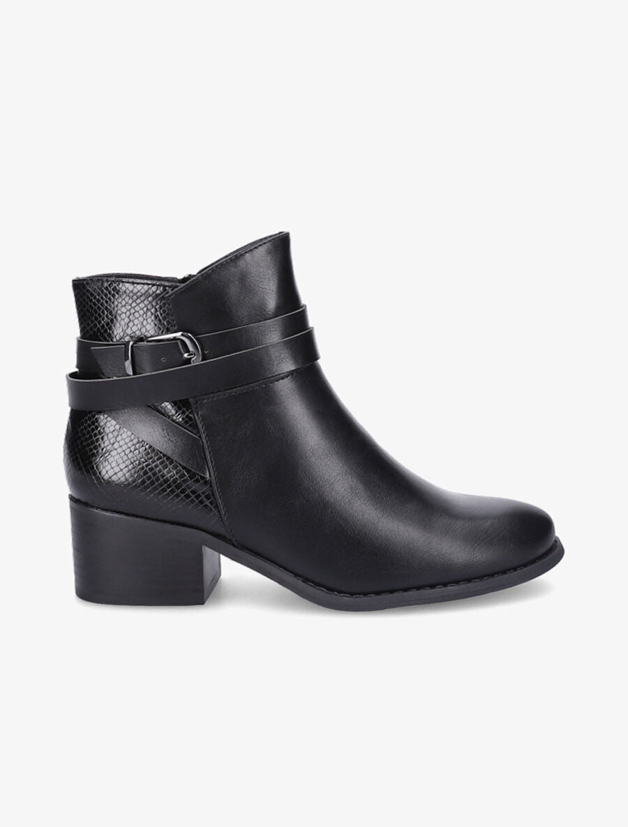 Bottines à sangles et contrefort python - Noir - 1