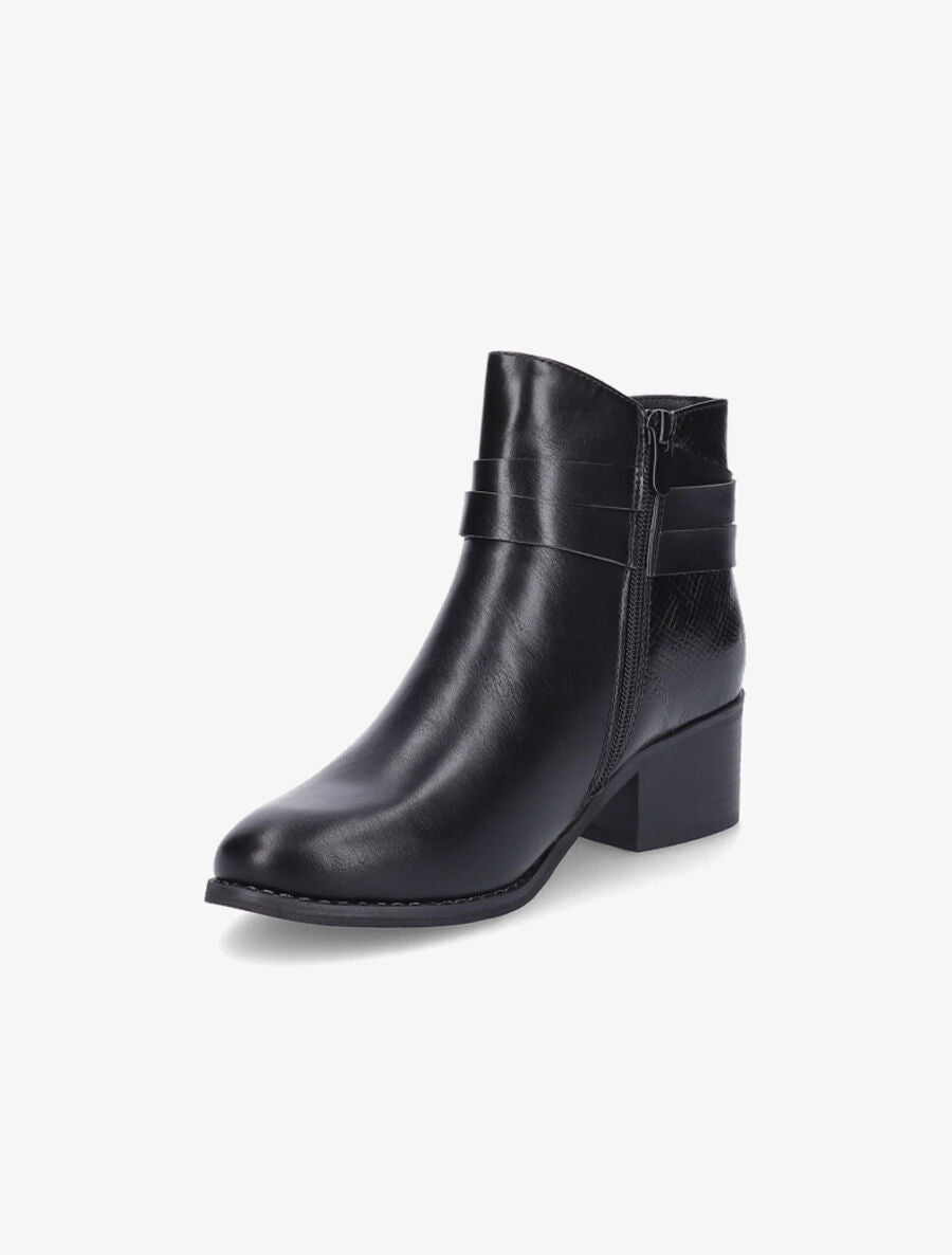 Bottines à sangles et contrefort python - Noir - 3