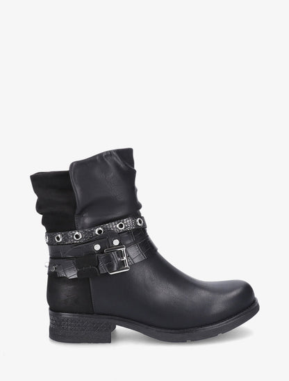 Boots montantes effet plissé à boucles - Noir - 1