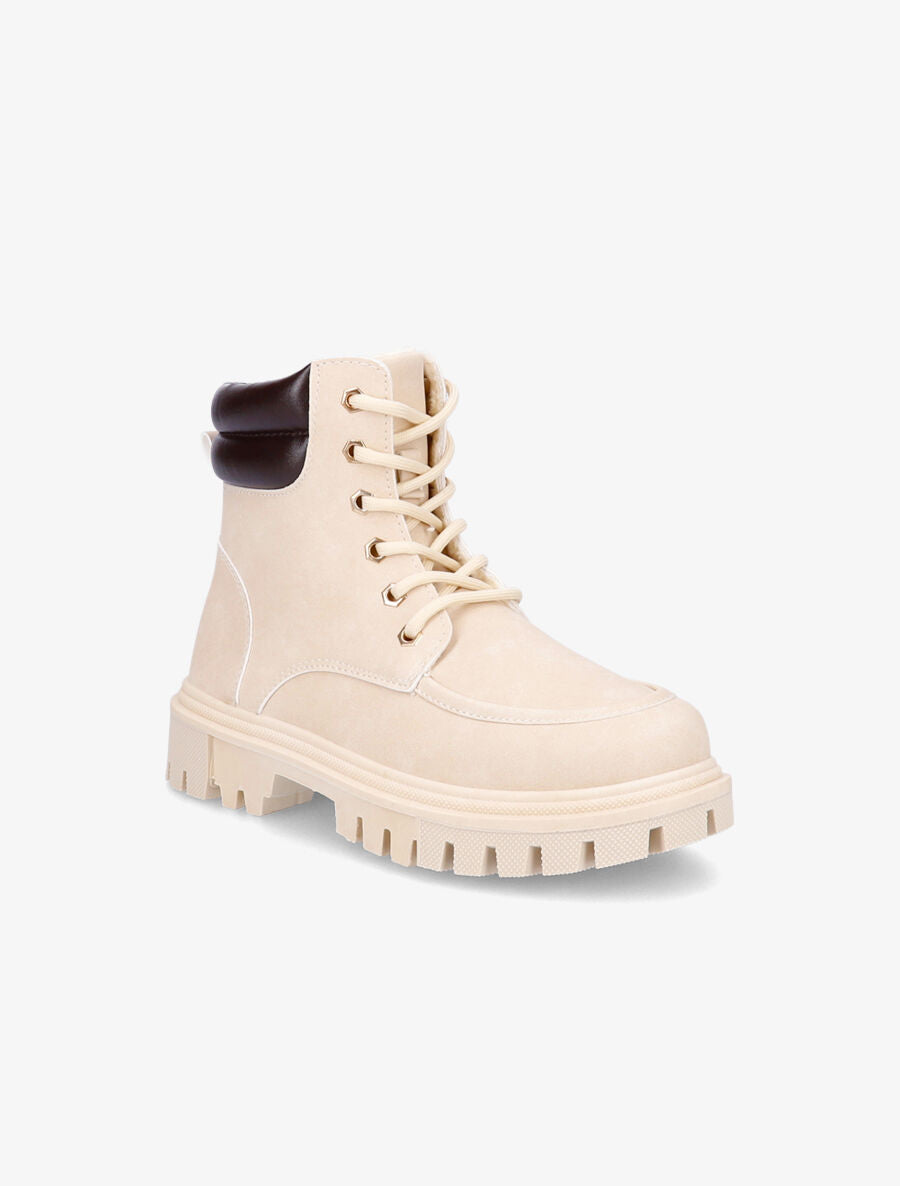 Boots fourrées en suédine et simili - Beige - 2