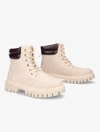 Boots fourrées en suédine et simili - Beige - 4